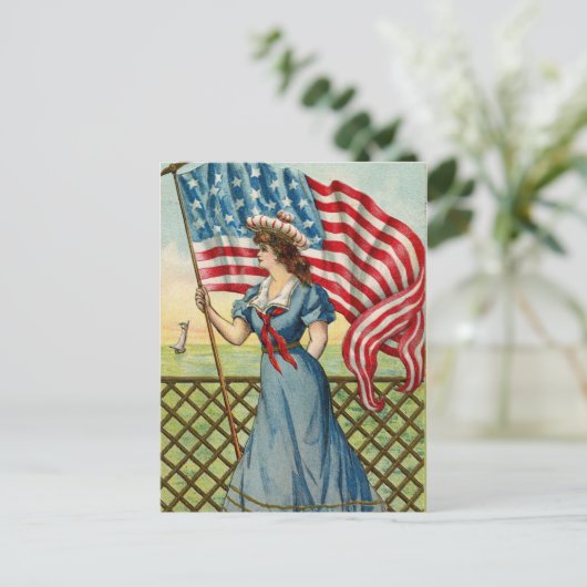zeilmeisje -  nautische patriottische kunst briefkaart (Staand voorkant)