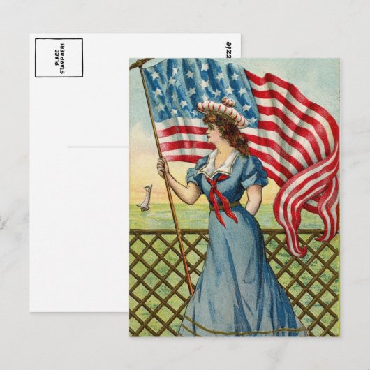 zeilmeisje -  nautische patriottische kunst briefkaart (Voorkant / Achterkant)