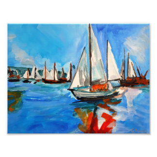 Zeilregatta Havenreflecties Foto Afdruk