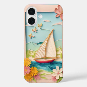 Zeilscène Ambacht Met Quilling Bloemen iPhone 16 Hoesje