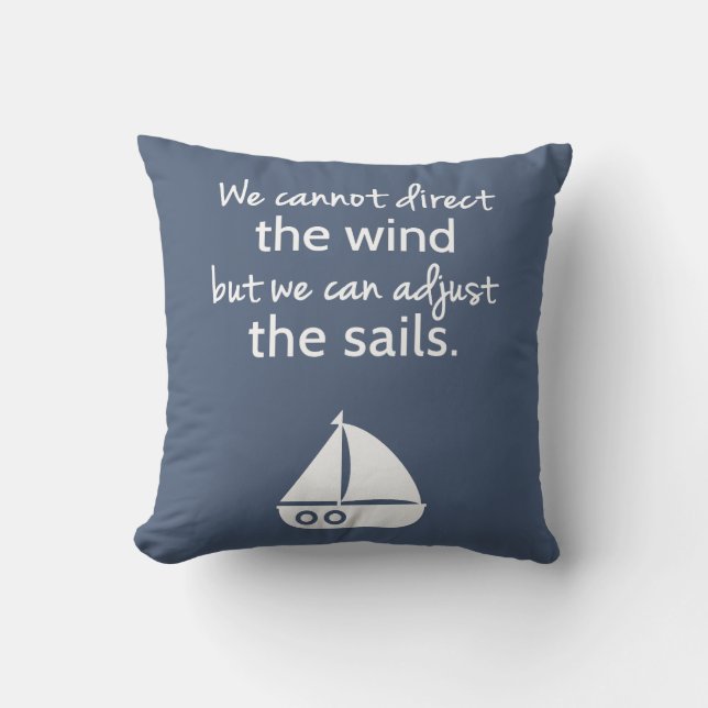 Zeilschepen decoratie met positieve quote kussen (Voorkant)