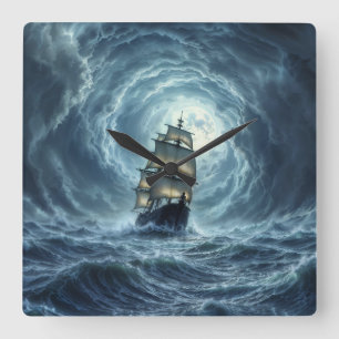 Zeilschepen epische storm donkere fantasie decor vierkante klok