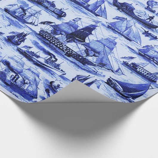  ZEILSCHEPEN ,SHIPS, Navy Blue Nautical Cadeaupapier (Hoek)