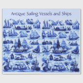 ZEILSCHEPEN ,SHIPS, Navy Blue Nautical Cadeaupapier (Vlak)