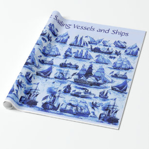  ZEILSCHEPEN ,SHIPS, Navy Blue Nautical Cadeaupapier