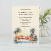 Zeilschip Bestemming Bruiloft Palm Trees Strand Kaart (Staand voorkant)