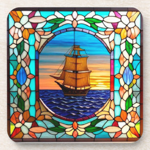 Zeilschip bij zonsondergang bier onderzetter
