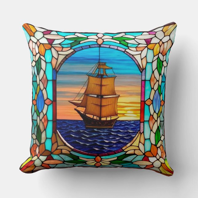 Zeilschip bij zonsondergang kussen (Voorkant)