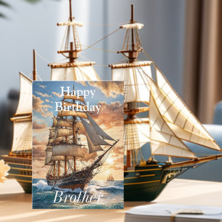 Zeilschip bij zonsopgang Gefeliciteerd broer Kaart