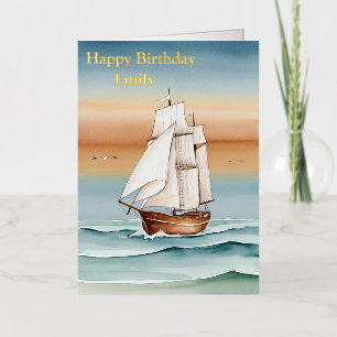 Zeilschip bij zonsopgang Gefeliciteerd Folie Wenskaart