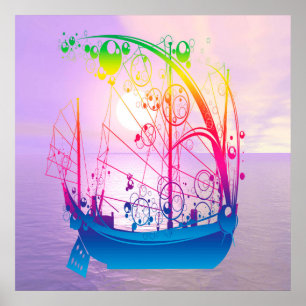 Zeilschip bij zonsopgang poster
