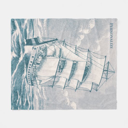   zeilschip Blauwgroen Nautisch Fleece Deken (Voorkant (Horizontaal))