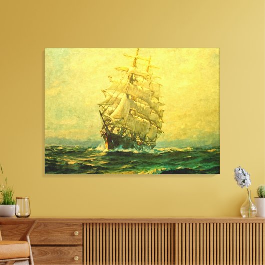Zeilschip doorkruist de Atlantische Oceaan Canvas Afdruk (Insitu (Woonkamer))