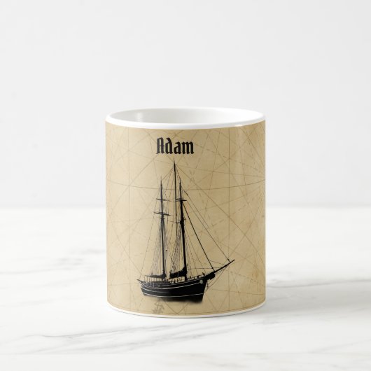 Zeilschip en kaart uit grootmoeders tijd koffiemok (Center)