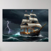 Zeilschip en Lightning Art Poster (Voorkant)