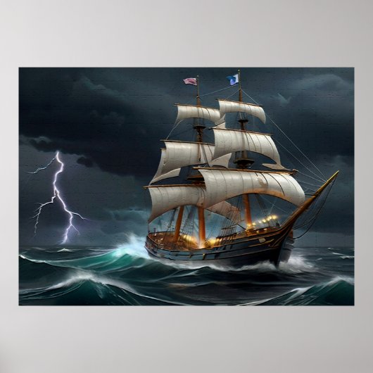 Zeilschip en Lightning Art Poster (Voorkant)