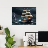Zeilschip en Lightning Art Poster (Thuiskantoor)