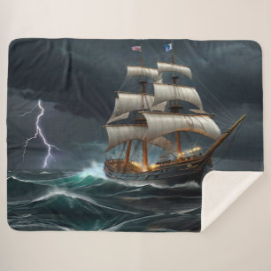 Zeilschip en Lightning Art Sherpa Deken