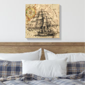 zeilschip en oude Europese kaart Canvas Afdruk (Insitu (Slaapkamer))