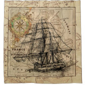 zeilschip en oude Europese kaart Douchegordijn (Voorkant)