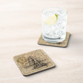  zeilschip en oude Europese kaart Drankjes Onderzetter (Rechterzijde)