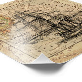  zeilschip en oude Europese kaart Foto Afdruk (Hoek)