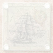  zeilschip en oude Europese kaart Glazen Onderzetter (Achterkant)