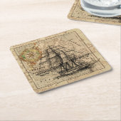 zeilschip en oude Europese kaart Kartonnen Onderzetters (Schuin)