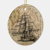  zeilschip en oude Europese kaart Keramisch Ornament (Links)