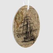 zeilschip en oude Europese kaart Ornament (voorkant)
