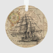 zeilschip en oude Europese kaart Ornament (achterkant)