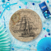  zeilschip en oude Europese kaart Papieren Bordje (Feest)