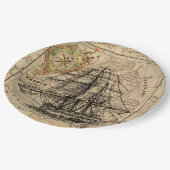  zeilschip en oude Europese kaart Papieren Bordje (Gekanteld)