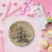  zeilschip en oude Europese kaart Papieren Bordje (Feest)