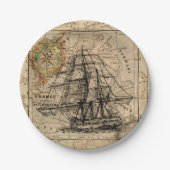  zeilschip en oude Europese kaart Papieren Bordje (Voorkant)