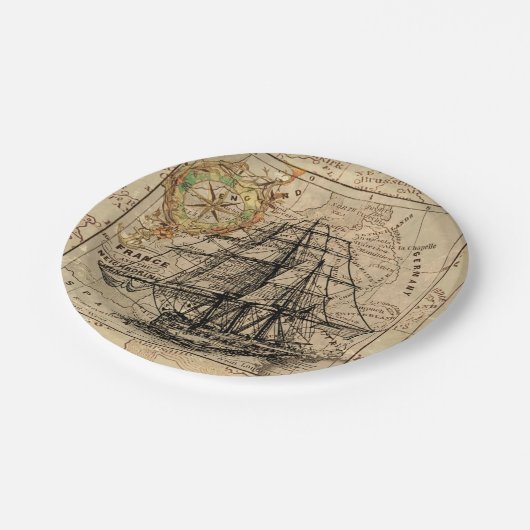  zeilschip en oude Europese kaart Papieren Bordje (Gekanteld)