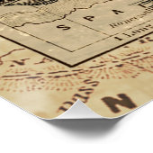 zeilschip en oude Europese kaart Poster (Hoek)