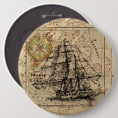  zeilschip en oude Europese kaart Ronde Button 6,0 Cm (Voorkant /achterkant)