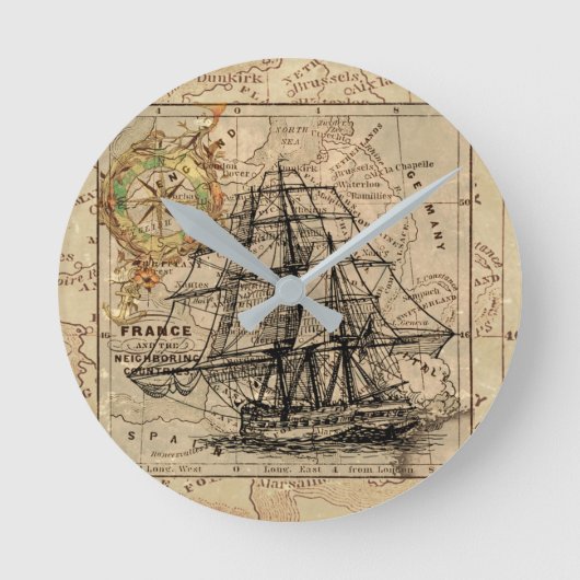zeilschip en oude Europese kaart Ronde Klok (Voorkant)