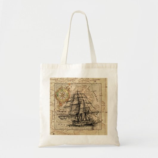  zeilschip en oude Europese kaart Tote Bag (Voorkant)