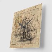  zeilschip en oude Europese kaart Vierkante Klok (Hoek)