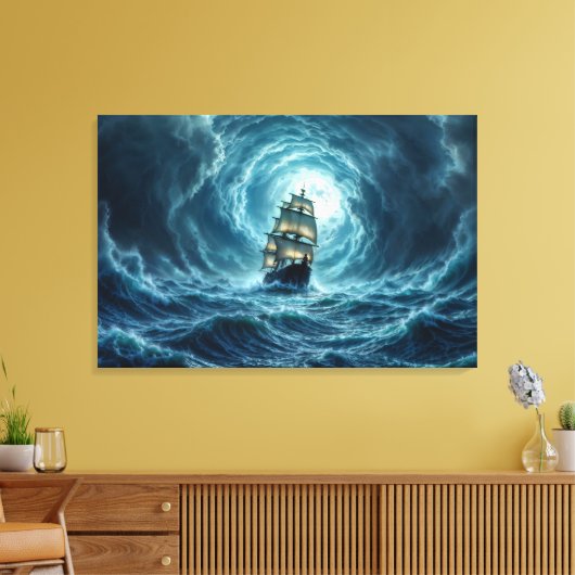 Zeilschip episch storm dark fantasy decor canvas afdruk (Insitu (Woonkamer))