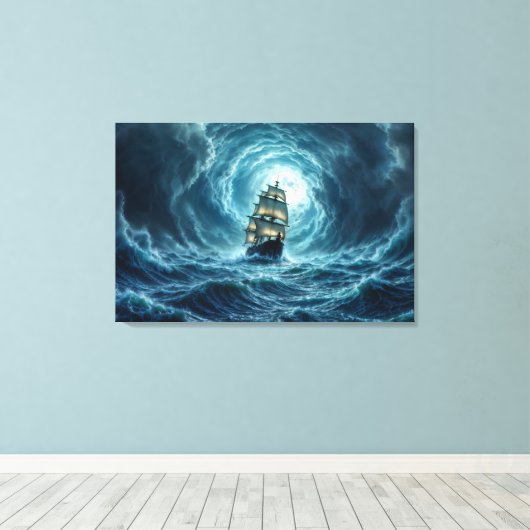 Zeilschip episch storm dark fantasy decor canvas afdruk (Insitu (Houten vloer))