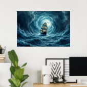 Zeilschip episch storm dark fantasy decor poster (Thuiskantoor)