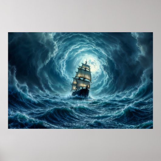 Zeilschip episch storm dark fantasy decor poster (Voorkant)