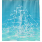  zeilschip Illustratie oceaanwater Douchegordijn (Voorkant)