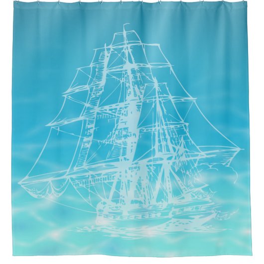  zeilschip Illustratie oceaanwater Douchegordijn (Voorkant)