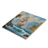  Zeilschip in de buurt van Tropical Island Tegeltje (Zijkant)