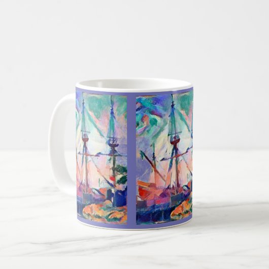 zeilschip in de haven, leuk koffiemok (Voorkant links)