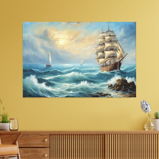  zeilschip in de oceaan canvas afdruk (Insitu (Woonkamer))